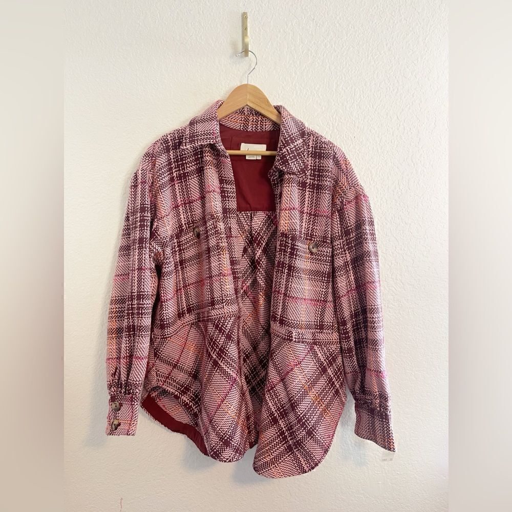 ANTHROPOLOGIE Hudson Plaid Shirt Jacket tweed Shacket NWT Large - Picture 4 of 10